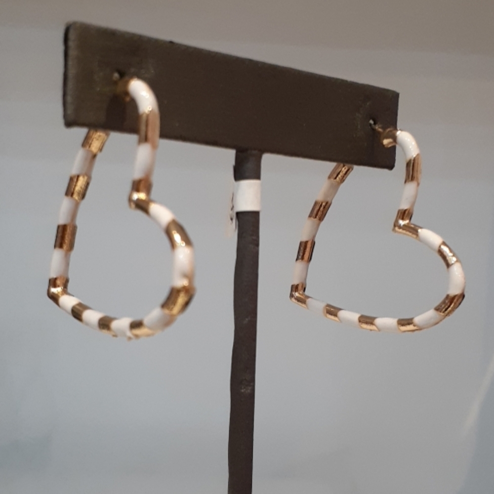 White And Gold Heart Shaped Hoops